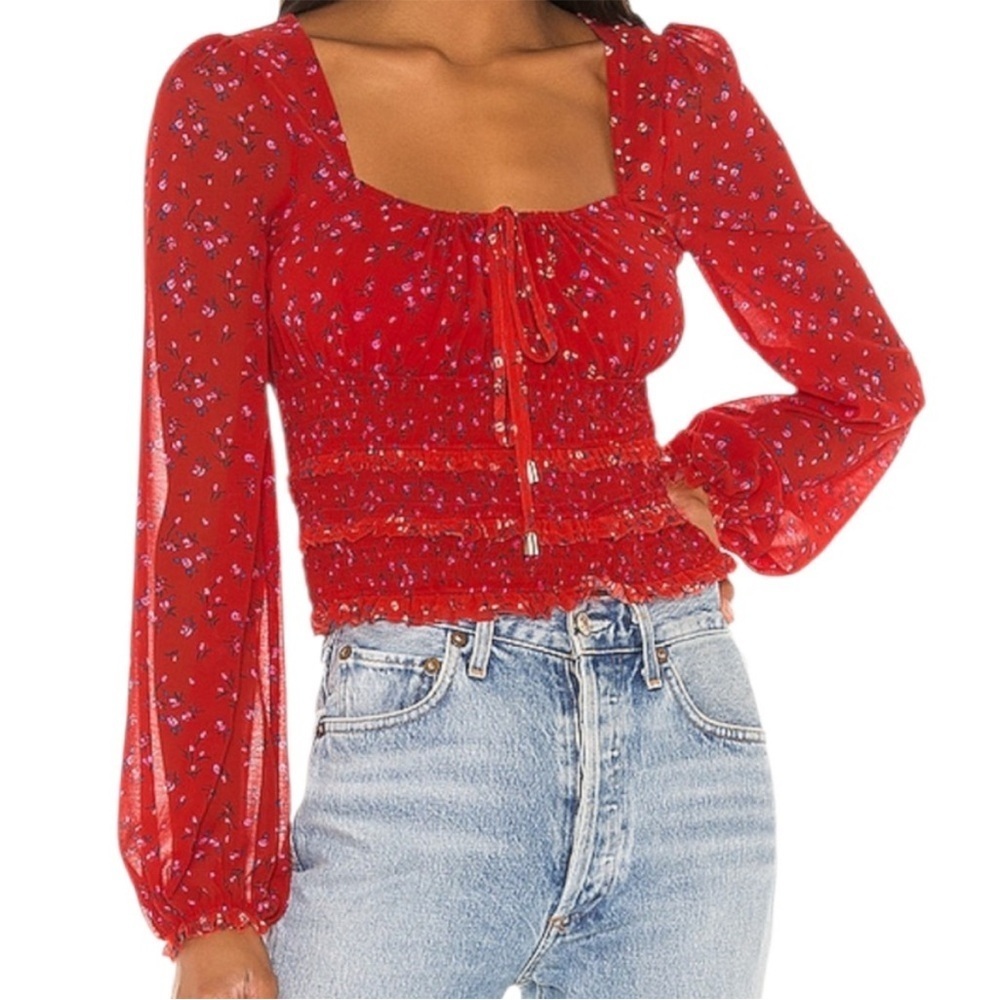 EUC Free People Lolita Red Floral Top Size Small